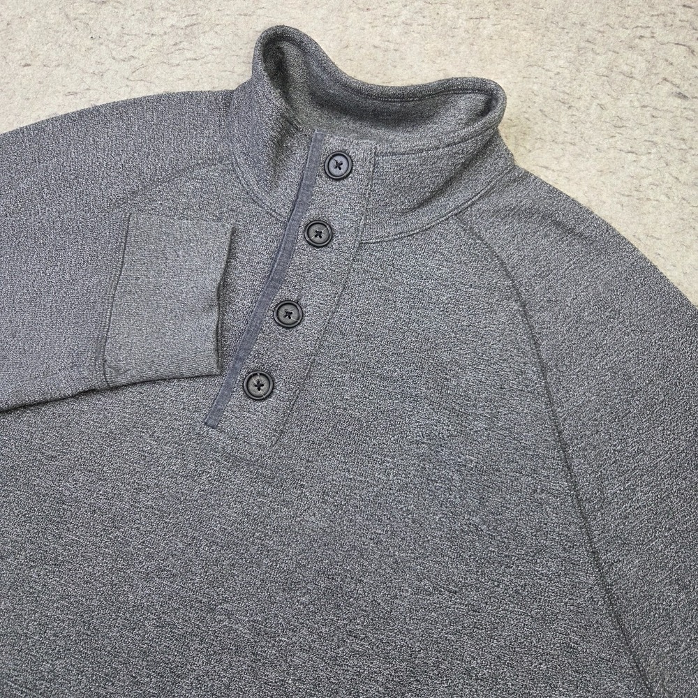 Banana Republic 1/4 Button Pullover Mens XL Gray Preppy Mock Neck Stretch